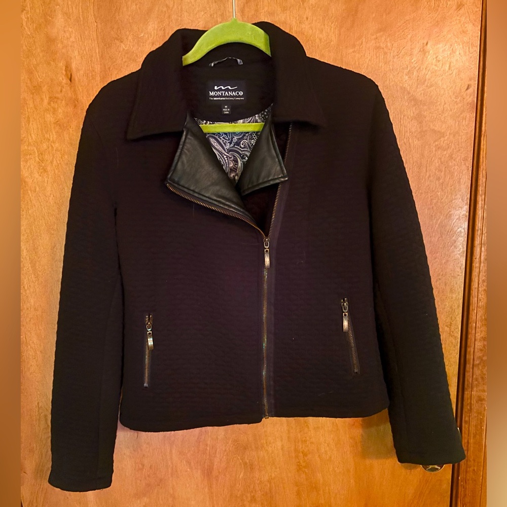Montanaco Black Quilted Moto Style Jacket with Leather-Like Accents size M